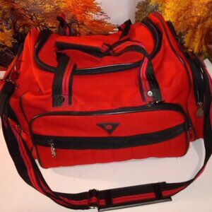 RED AND BLACK "E" SHOULDER BAG OVERNIGHT GYM CARRY ON TRAVEL DUFFEL PACK